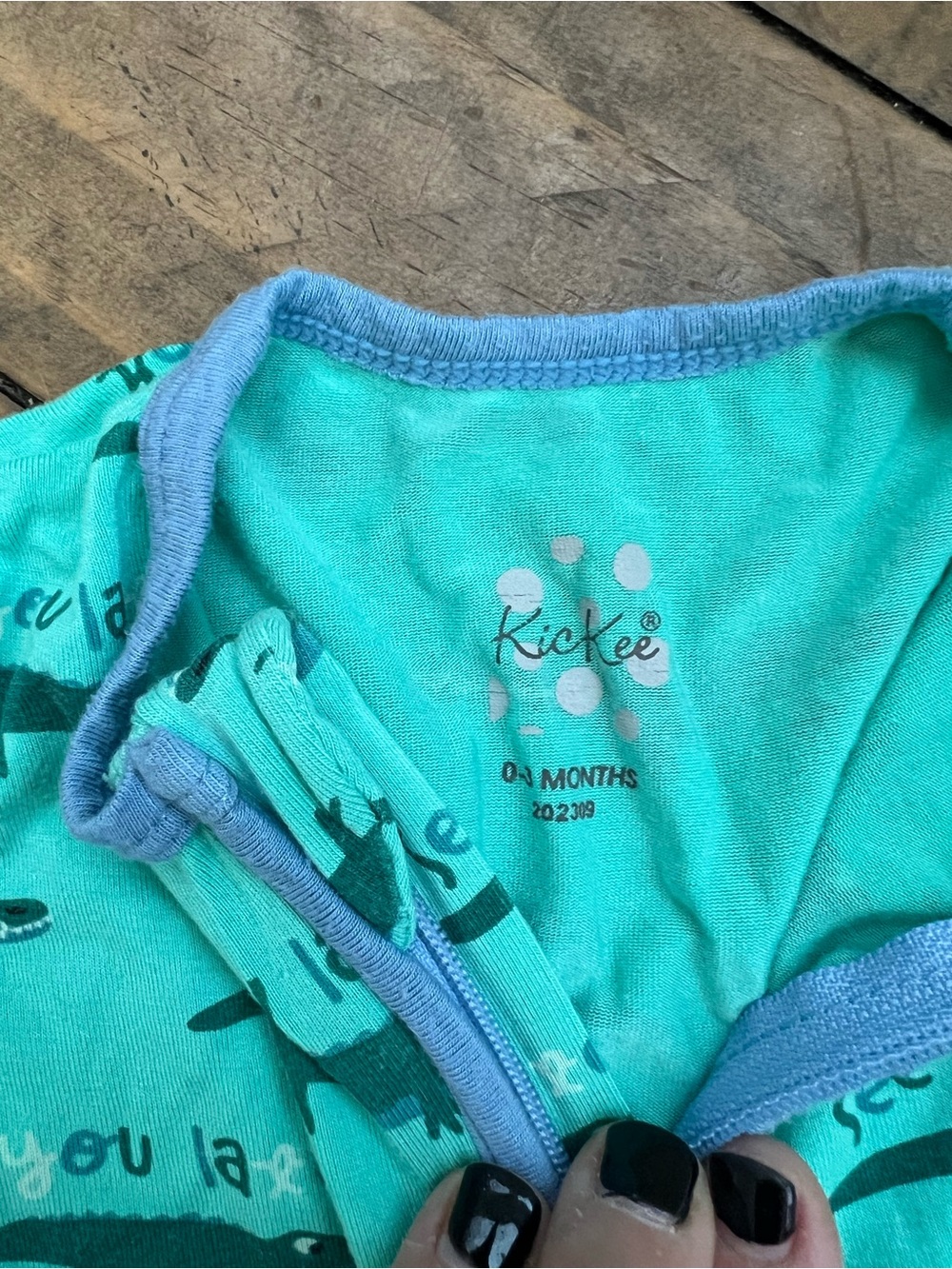 Turquoise Footed Baby One-Piece Sleepsuit with Two-Way Zip Closure - Picture 3 of 3